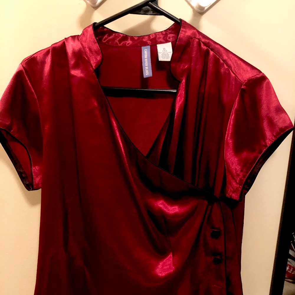 Satin Open Faux Mandarin Collar Shirt